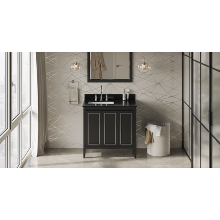 JEFFREY ALEXANDER 36In. Black Percival Vanity, Left Offset, Black Granite Vanity Top, Undermount Rectangle Bowl VKITPER36BKBGR